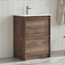Malie 600mm Notaio Walnut Freestanding Single Vanity with Ceramic Countertop